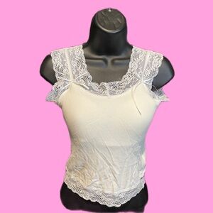 Y2K Women's White Lace Puff T-Shirt, Cute, New, Size S